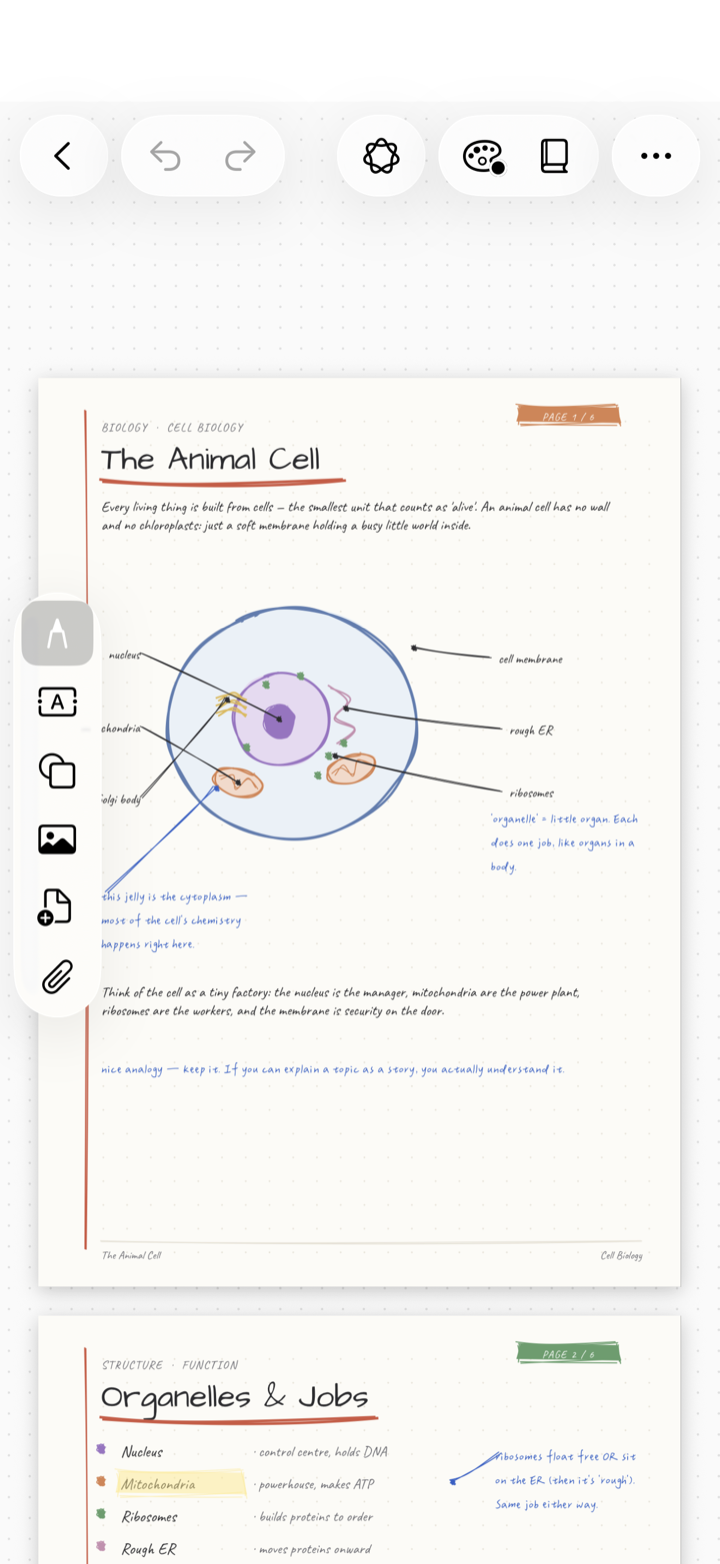 A handwritten biology note with a hand-drawn diagram in Notelix